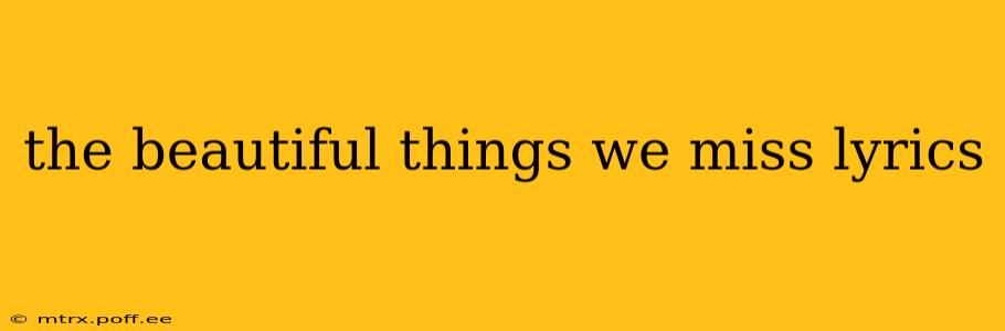 the beautiful things we miss lyrics